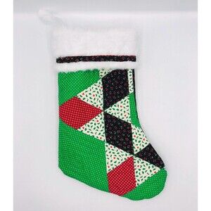 Handmade Quilted Christmas Stocking Red Green 16 Inches